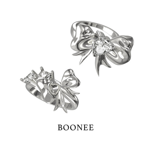 BOONEE蝴蝶结镶钻戒指