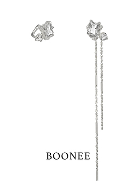 BOONEE耳夹无耳洞女宝石不对称耳挂耳环小众高级感流苏耳骨夹耳饰