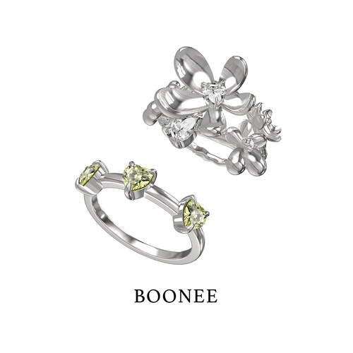 BOONEE轻奢小众精致花簇小戒指