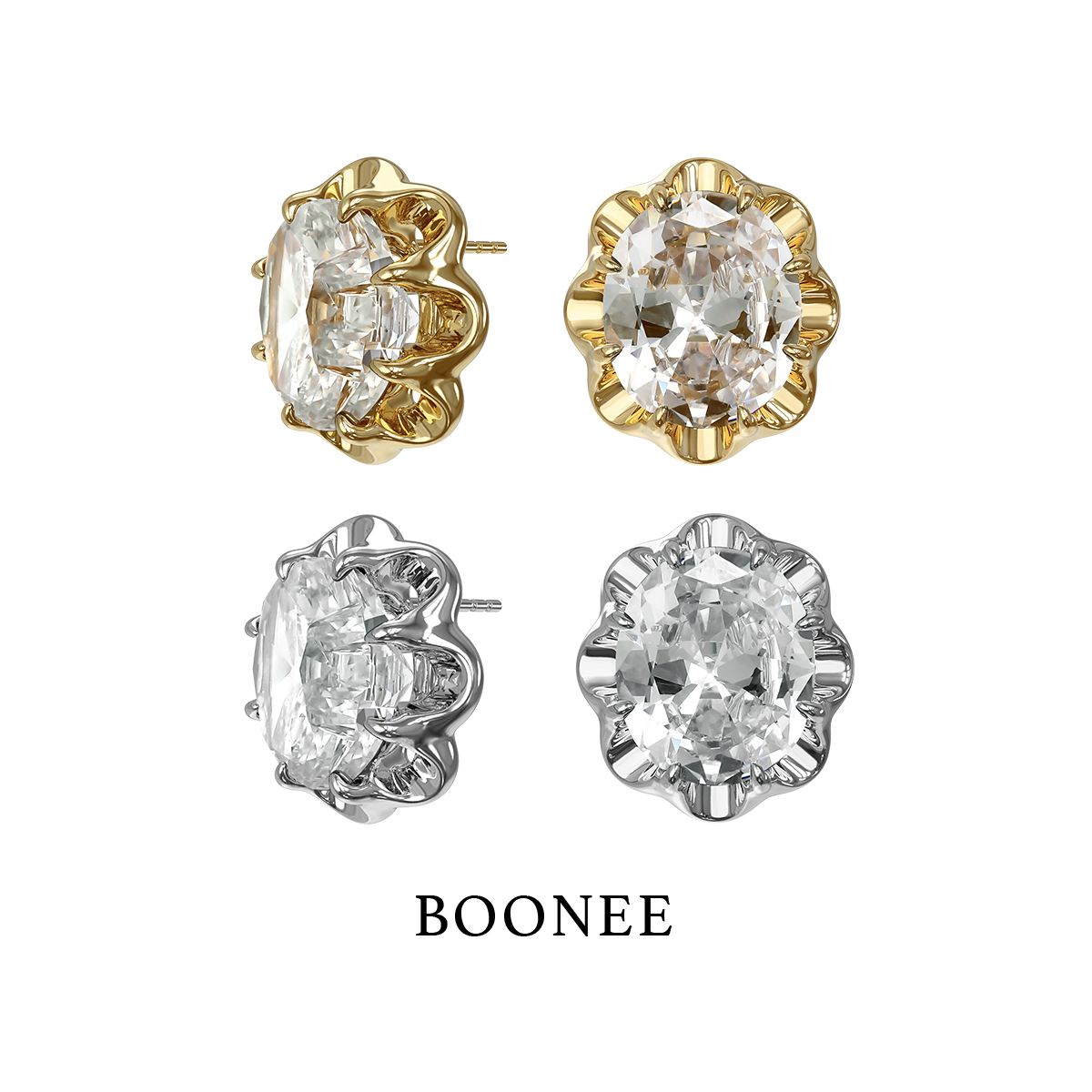 BOONEE轻奢小众亮钻花朵耳环