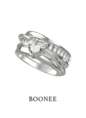 BOONEE迷宫系列小众设计螺旋圈镶钻宽面立体戒指高级冷淡风食指戒