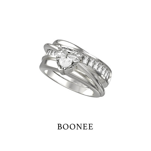 BOONEE螺旋圈镶钻宽面立体戒指