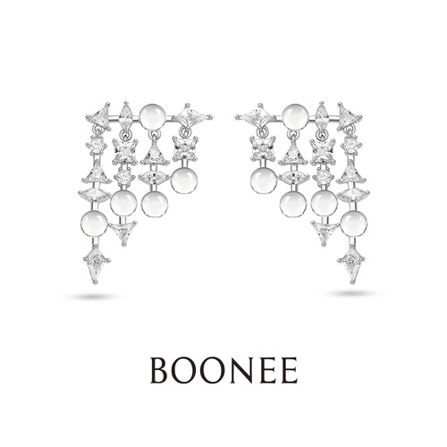 BOONEE多形锆石透珠流苏耳钉耳饰