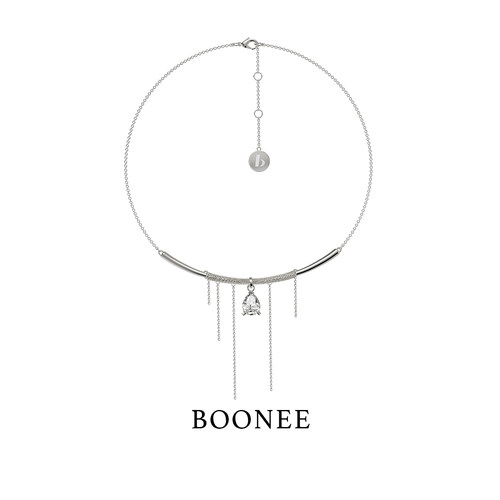BOONEE链条缠绕水滴锆石短项链