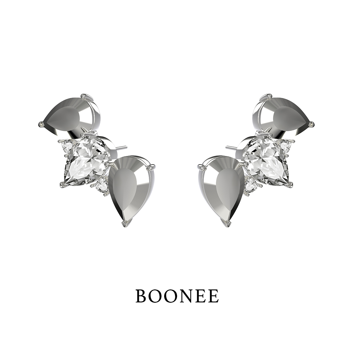 BOONEE水滴锆石拼接耳钉