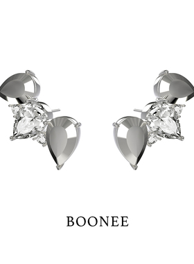 BOONEE愚人系列水滴锆石拼接耳钉女小众设计感高级个性气质耳饰女