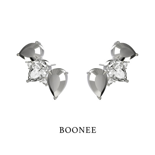 BOONEE水滴锆石拼接耳钉