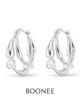 【新品】BOONEE金属液态双层水滴透明珠耳环女轻奢高级设计感耳饰