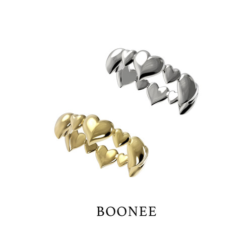 BOONEE大小立体金属爱心拼接戒指