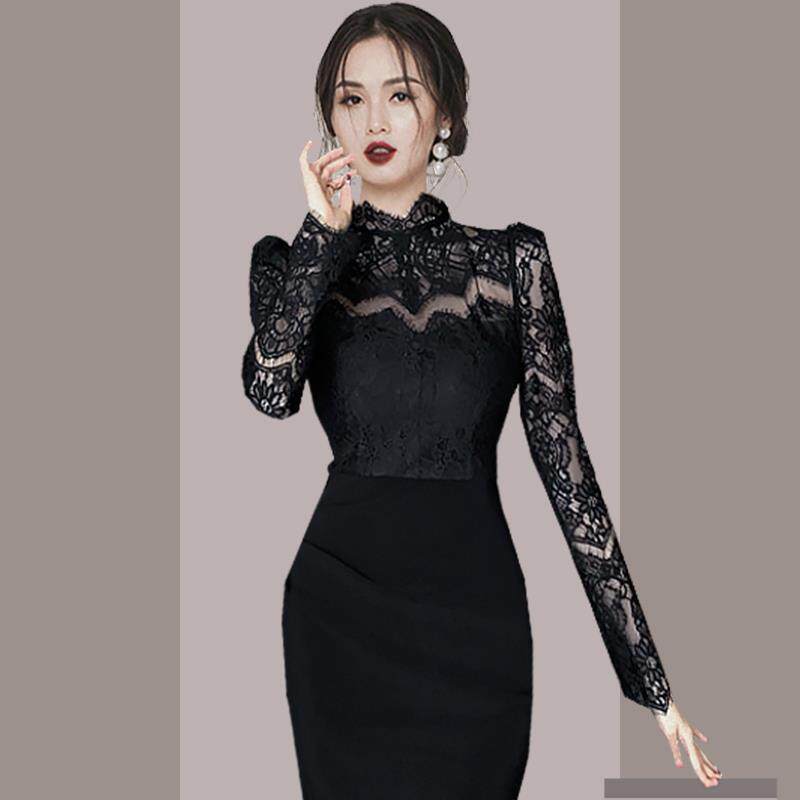 BLLOUKE高级感气质蕾丝连衣裙女2024年秋装新款收腰显瘦包臀名媛