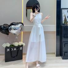 BLLOUKE超仙泰国长款沙滩裙女2025夏海边度假雪纺细带大码显瘦吊