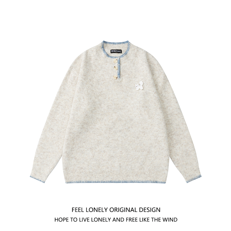 秋冬慵懒风猫咪圆领毛衣