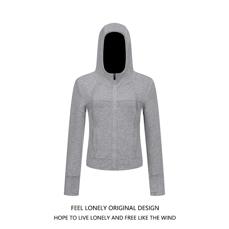 美式复古灰色连帽卫衣短外套