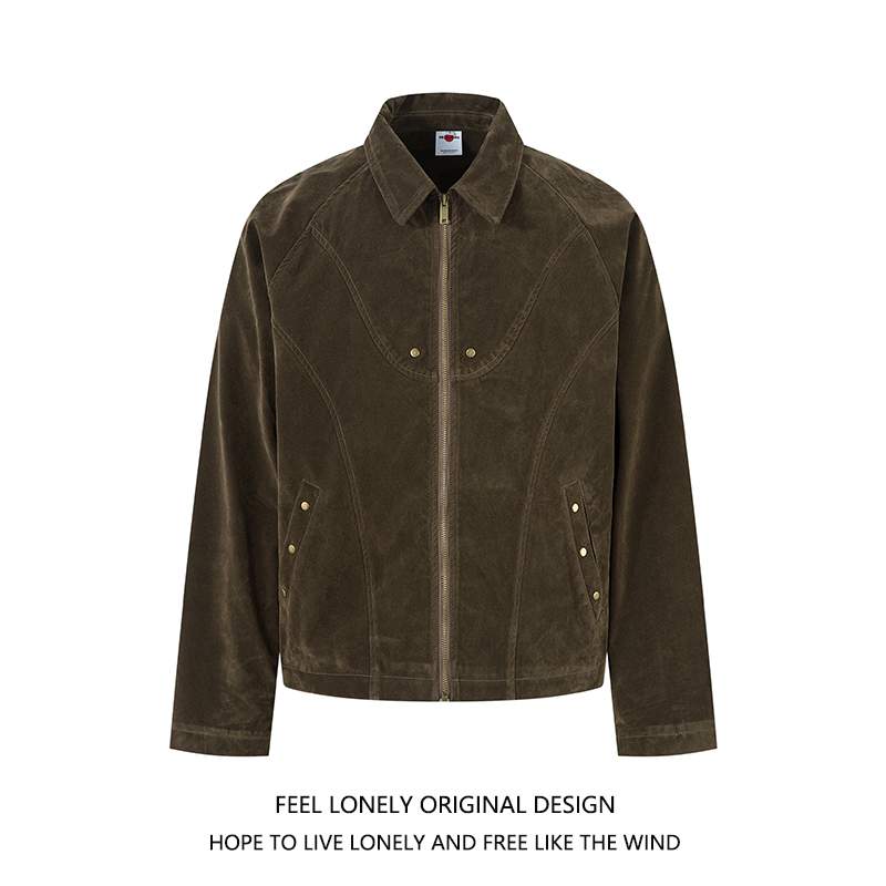 美式复古cleanfit麂皮绒铆钉夹克