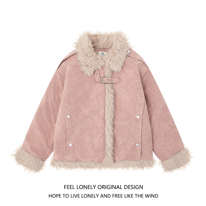 机车服皮毛一体棉服加厚外套