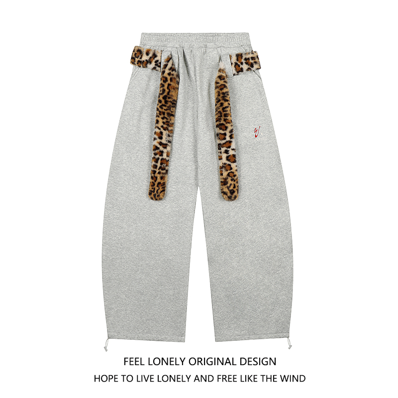 美式刺绣加绒弯刀休闲裤