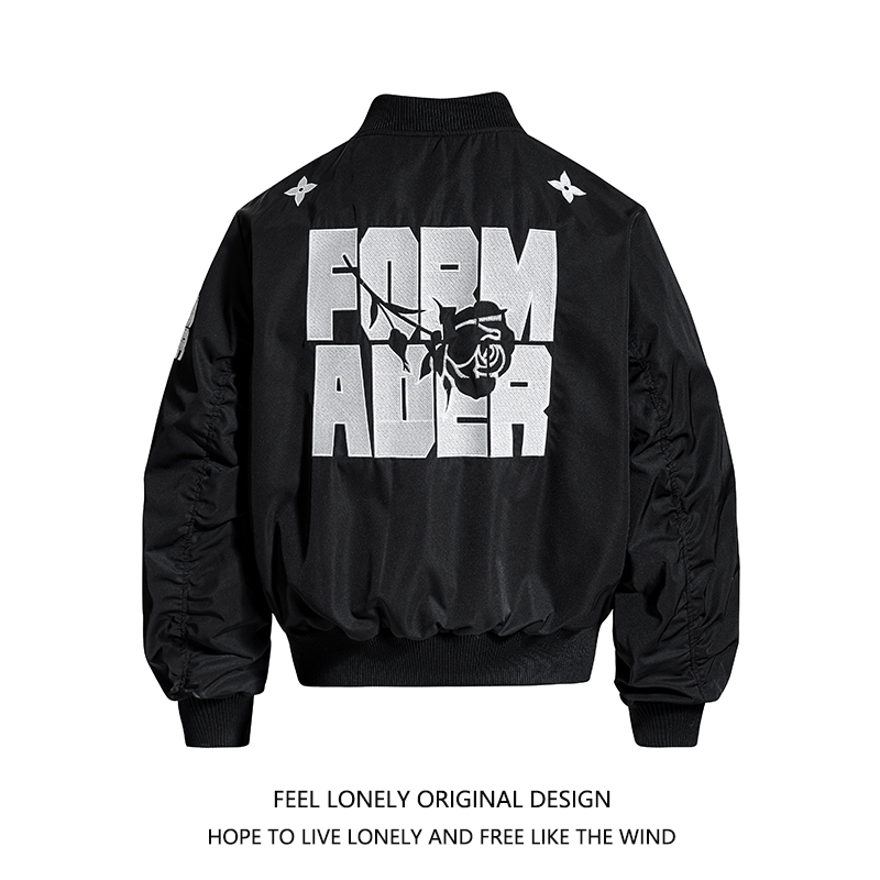 美式复古重工刺绣立领夹克外套