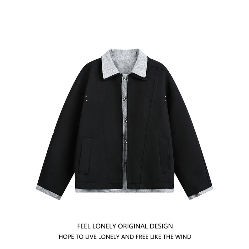 假两件拼接宽松休闲夹克外套