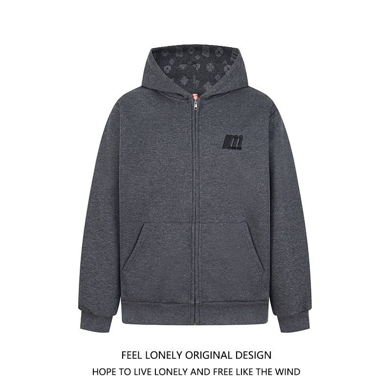 美式字母刺绣连帽卫衣外套
