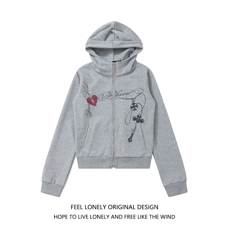 亚文化恶魔角十字架链条印花外套