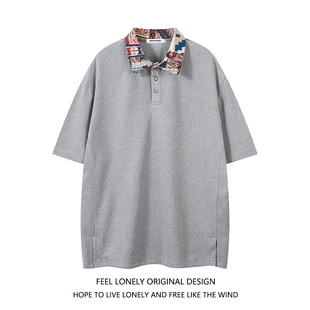 夏季 Feel POLO衫 lonely 复古设计感街头百搭休闲翻领上衣 潮牌短袖