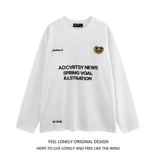 T恤男宽松休闲百搭上衣秋季 复古字母刺绣长袖 球服 lonely美式 Feel