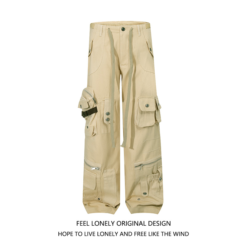 Feel lonely 夏季2025新款设计感立体多口袋机能风宽松直筒长裤子