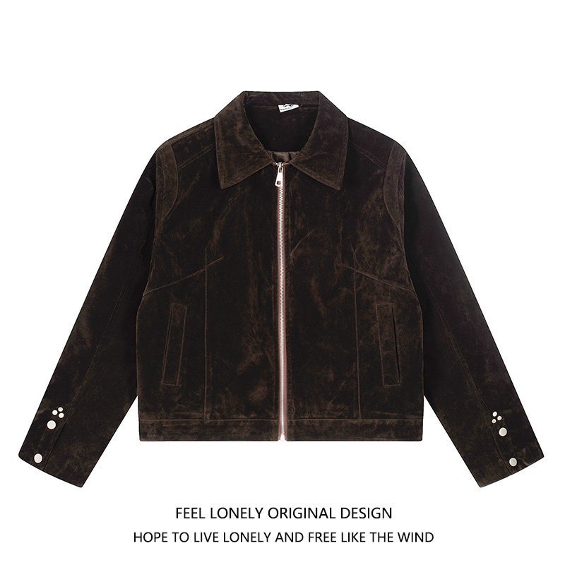 美式cleanfit摩登街头绒皮夹克