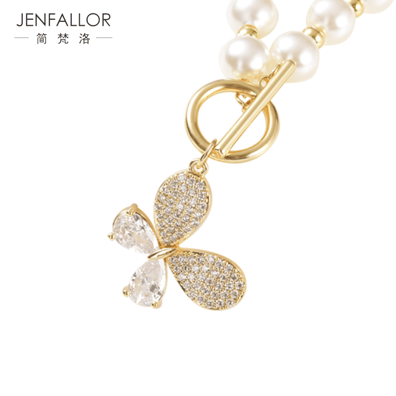 简梵洛项链女个性韩版气质白色珍珠母贝小众设计简约蝴蝶结锁骨链