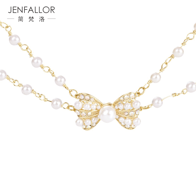 简梵洛项链锁骨链女夏白色珍珠蝴蝶结日韩小众设计简约气质高级感