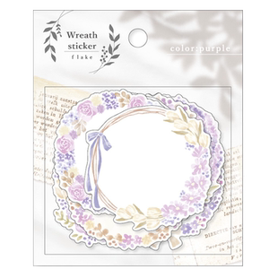 日本mind wave花环系列贴纸包水彩画风清新纯美少女手帐日记相册日程装饰40枚大尺寸贴画可书写留言贴标记贴