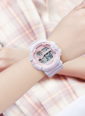 儿童手表女孩女童防水小学生只看时间带闹钟的紫色电子表初中生