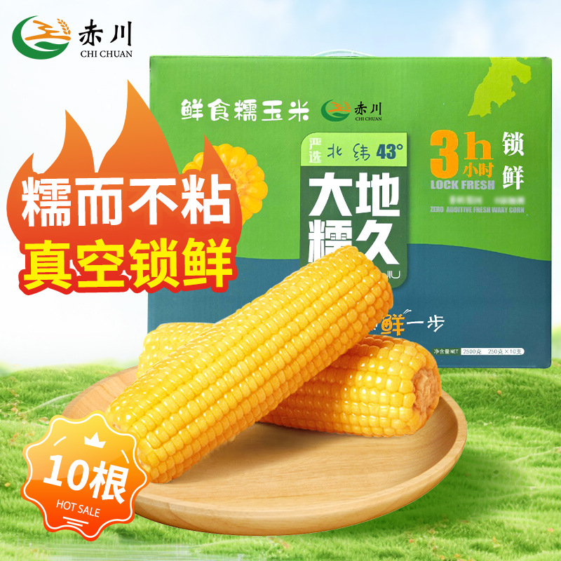 赤川东北糯玉米新鲜玉米10支真空礼盒装软糯香甜苞米鲜食糯玉米