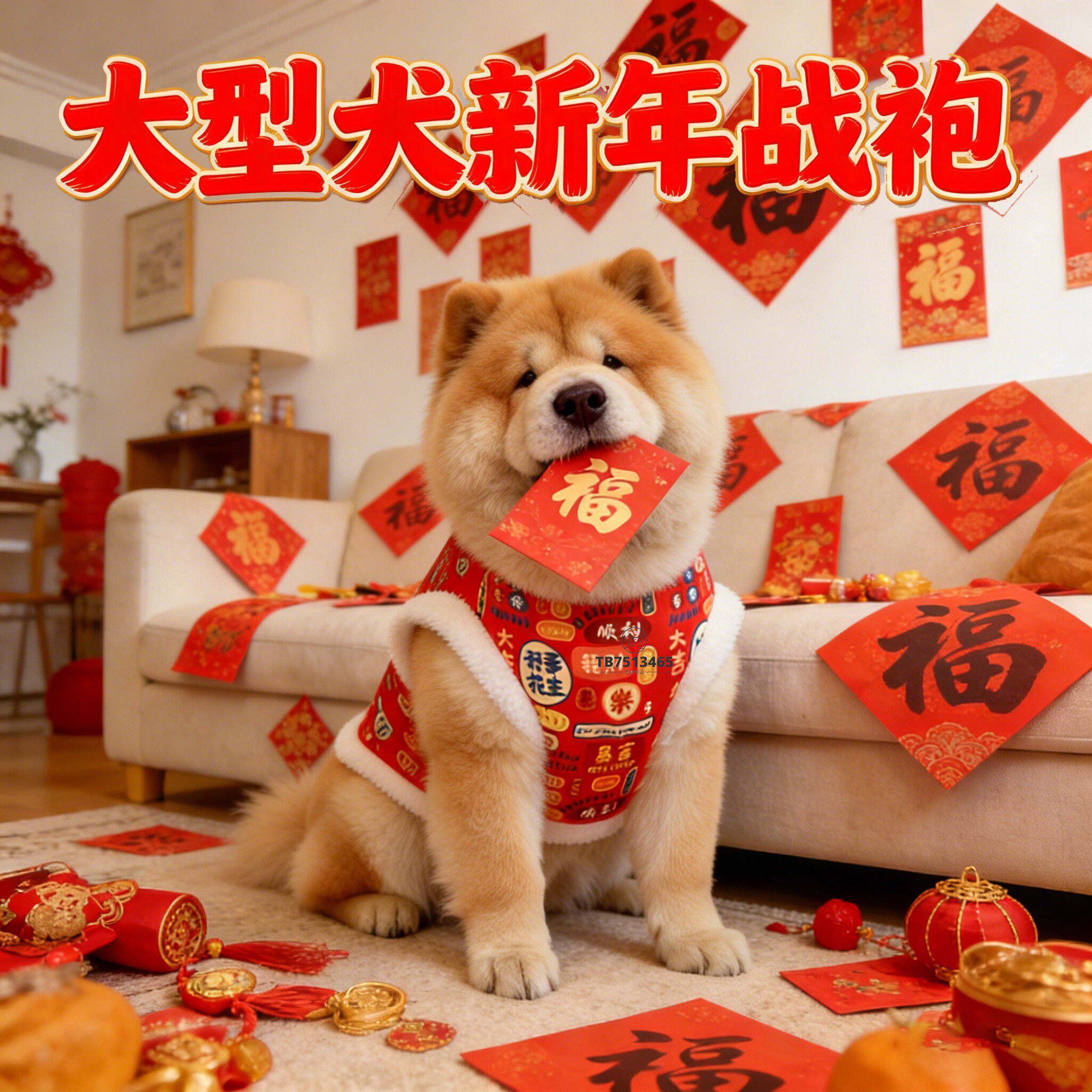 松狮犬专用狗狗新年衣服中大型犬大狗过年穿的棉衣拜年服马年春节