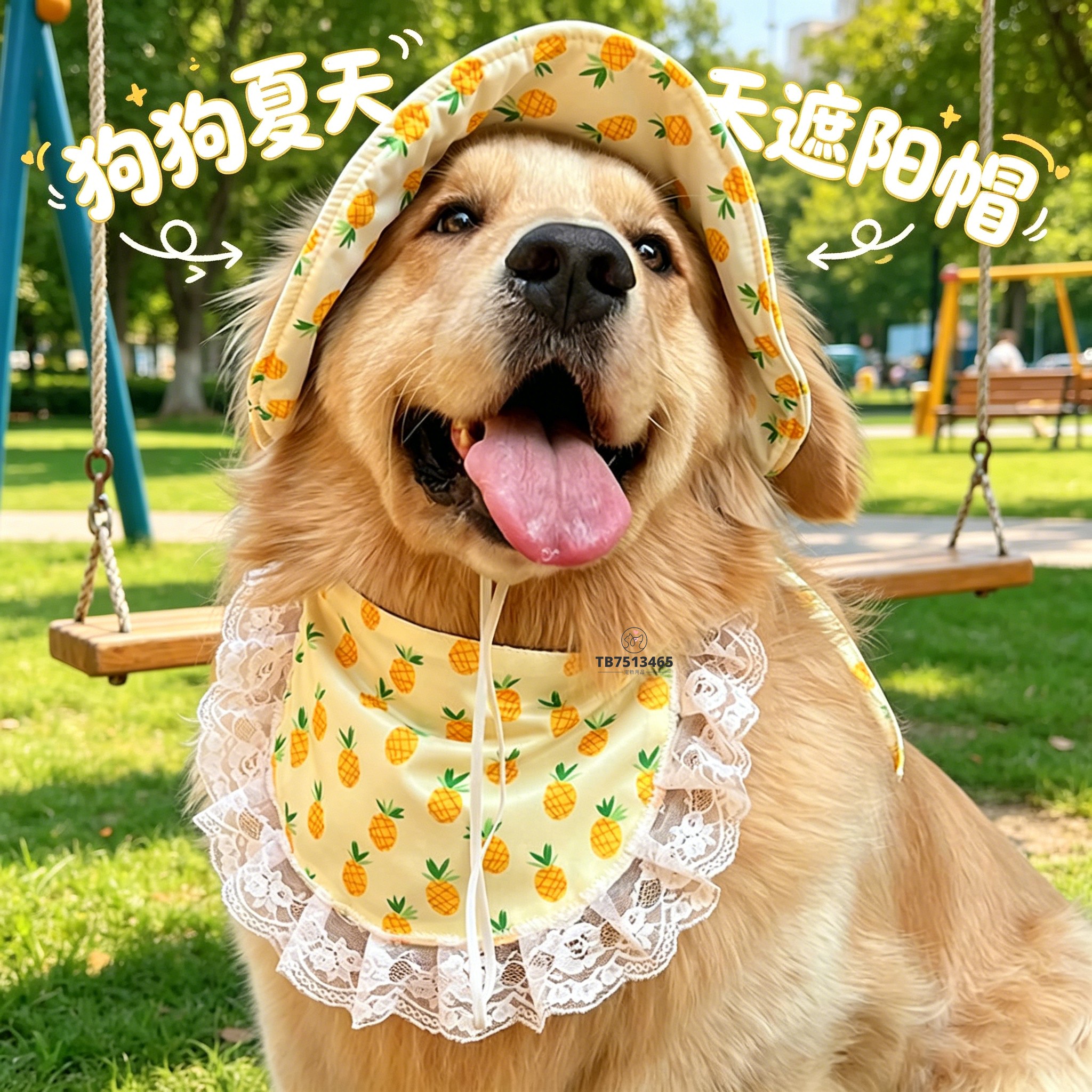 金毛专用狗狗帽子露耳朵大型犬防晒遮阳帽大狗渔夫帽太阳帽防晒帽