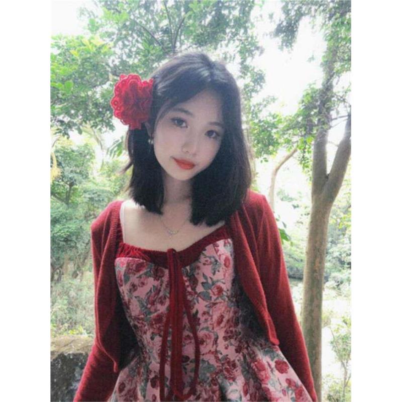 微胖mm甜辣妹复古套装红图片