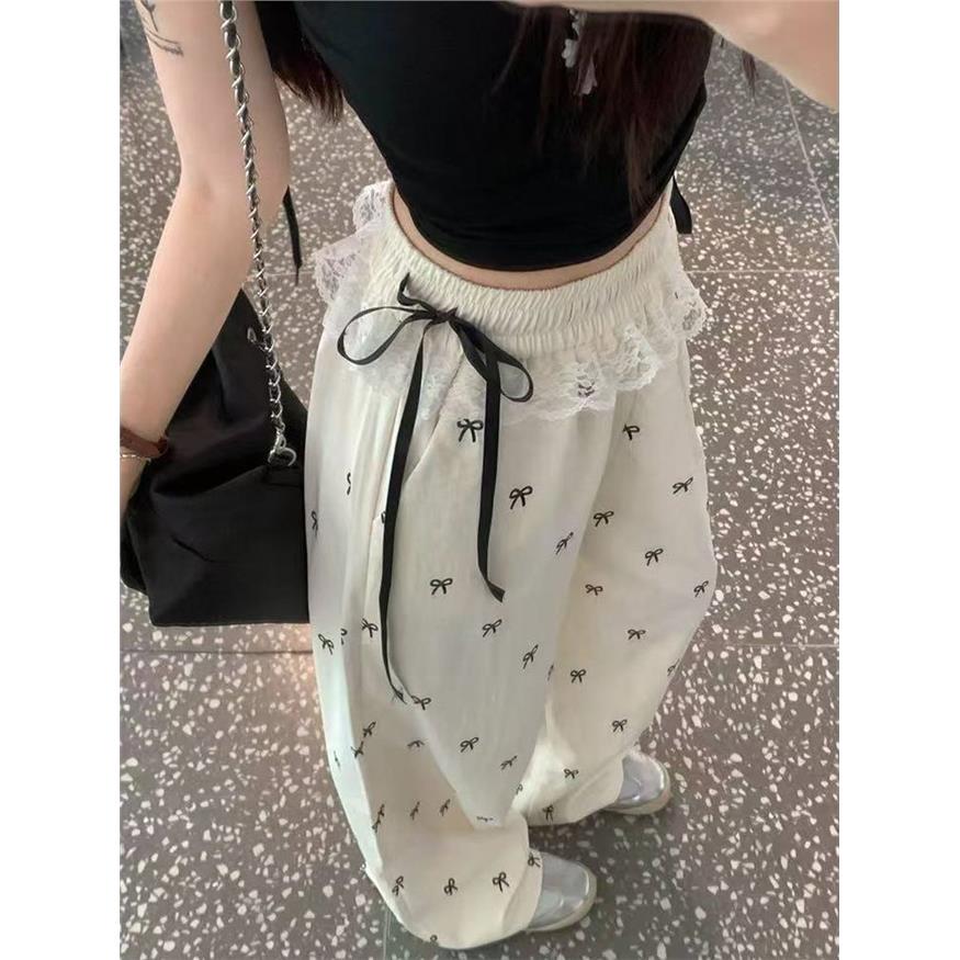辣妹蕾丝拼接阔腿蝴蝶结