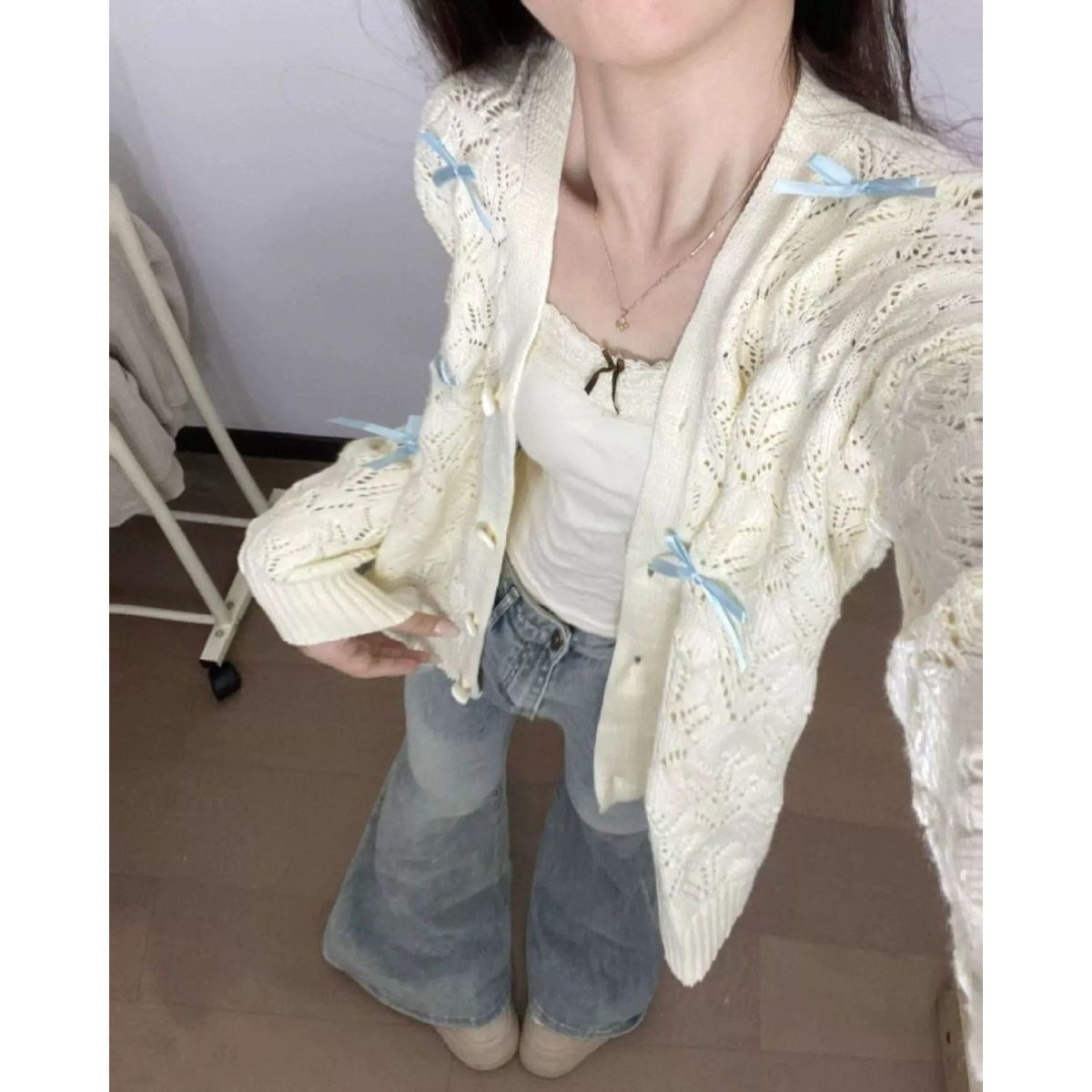 镂空蝴蝶结薄款春夏季新