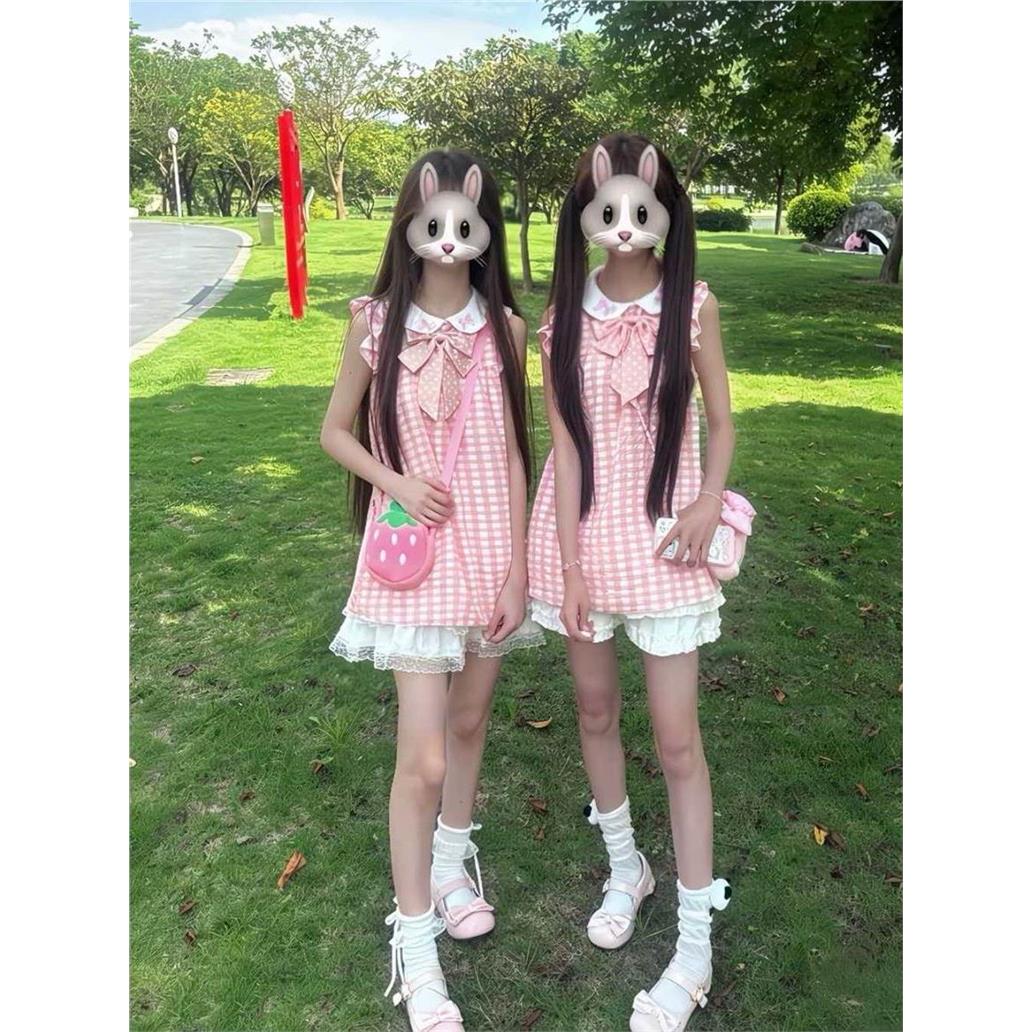 清新小飞袖闺蜜双子款粉