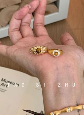 中古风拉丝虎眼石尾戒微