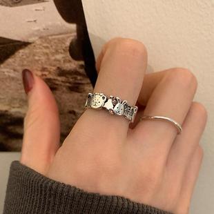 字母波浪细戒指女小众设计极简风韩版时尚个性百搭指环2023年新款