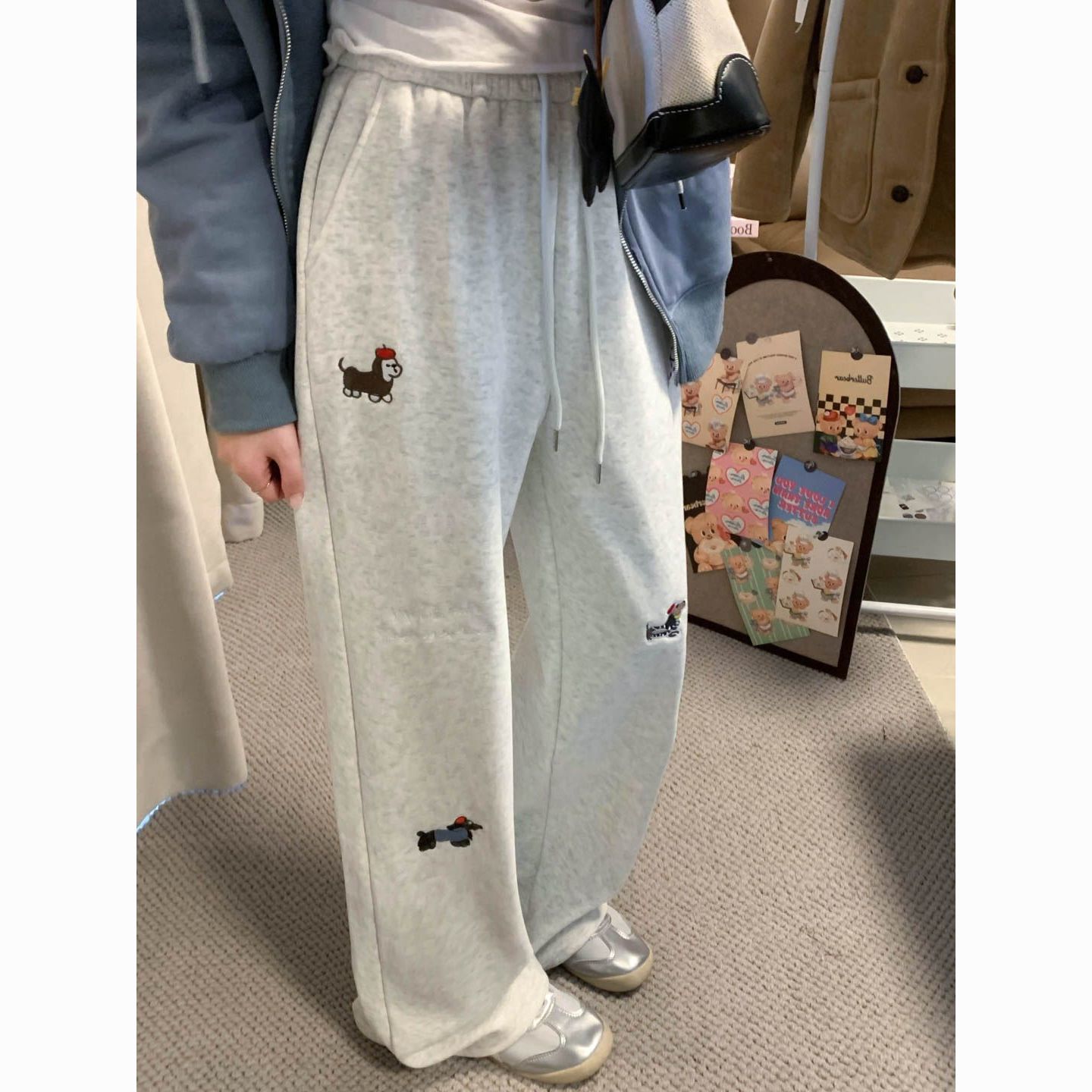 灰色加绒加厚腊肠狗裤子