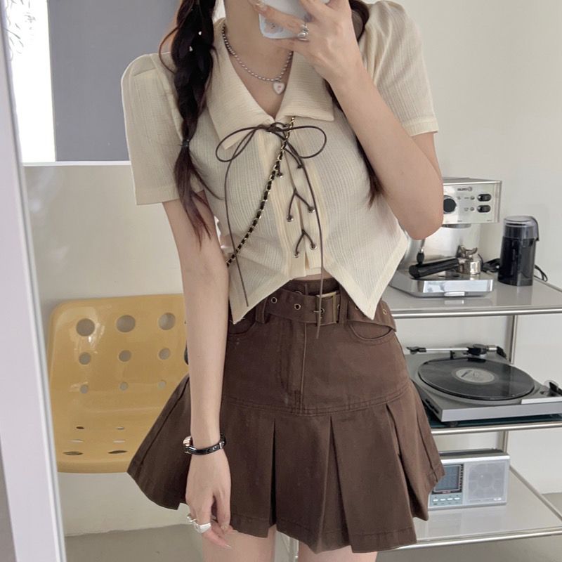 绑带短款短袖夏季套装裙
