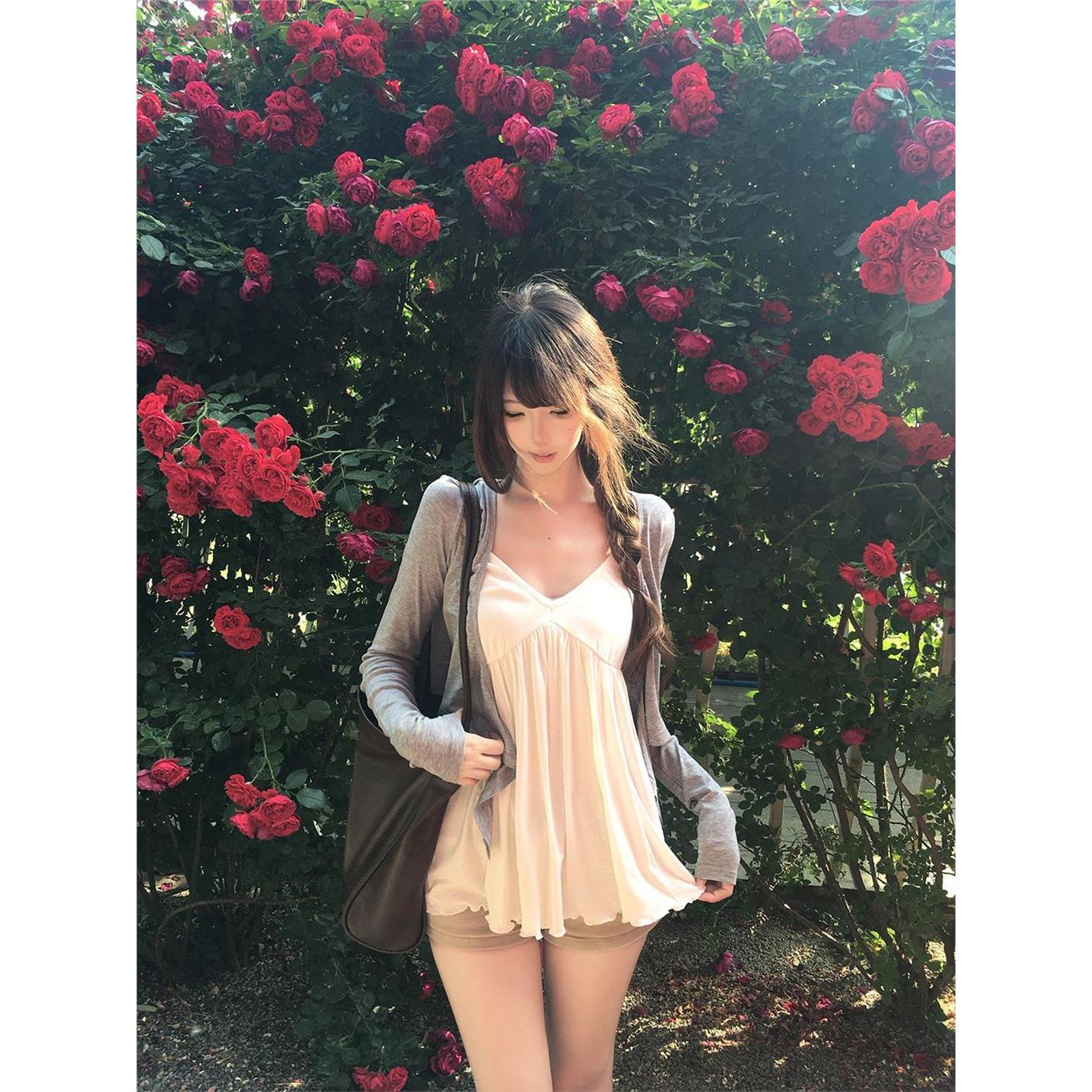 韩系慵懒感灰色系带开衫+