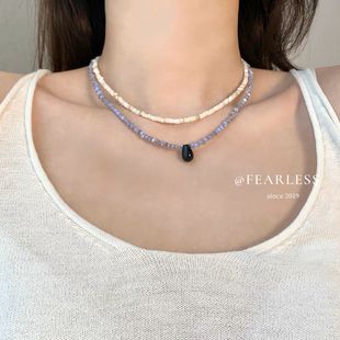 FEARLESS 夏季叠戴串珠项链女小众设计感 手作贝壳串珠锁骨链