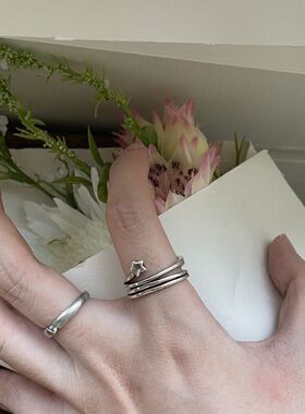 POXFFEE Acc 线条星星环绕戒指 做旧复古小众男女戒指