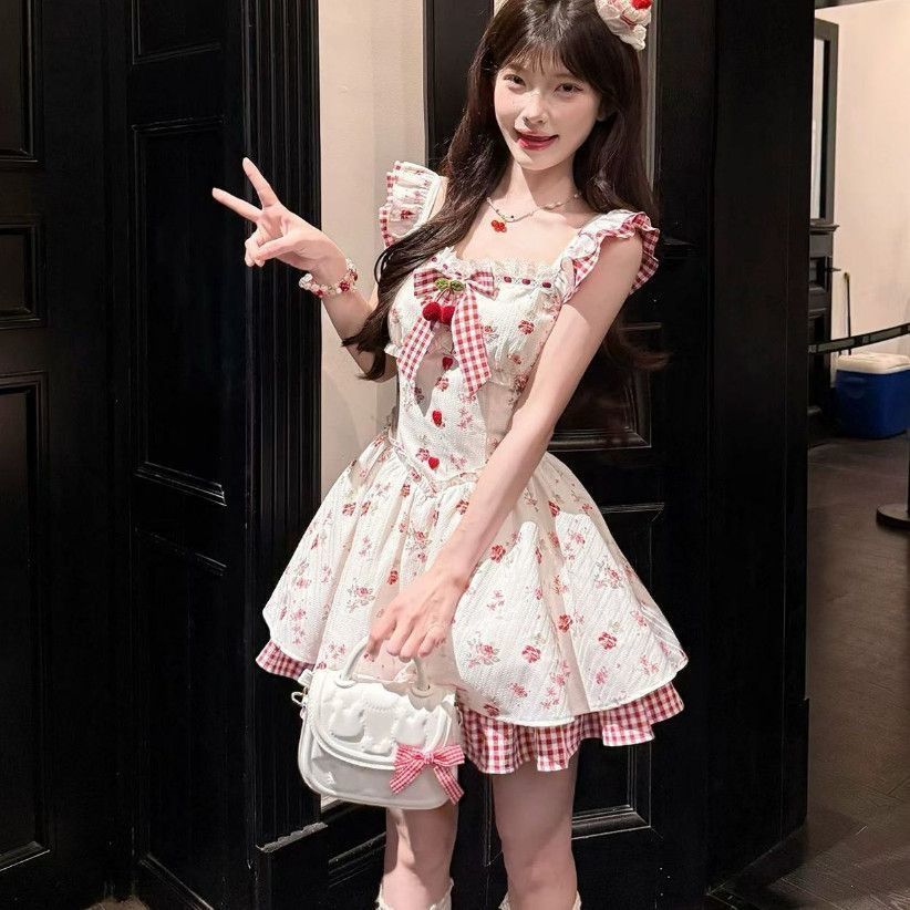 夏季甜美印花收腰减龄立