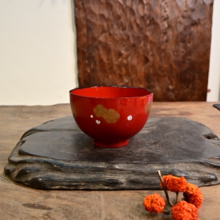 日本回流朱漆大漆饭碗木质3只整套