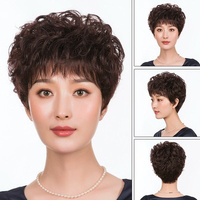 高档中老年假发女短发短卷发时尚送妈妈发型真发自然