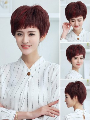 高档黛美丝假发女短发自然真发假发短发挑染发型时尚